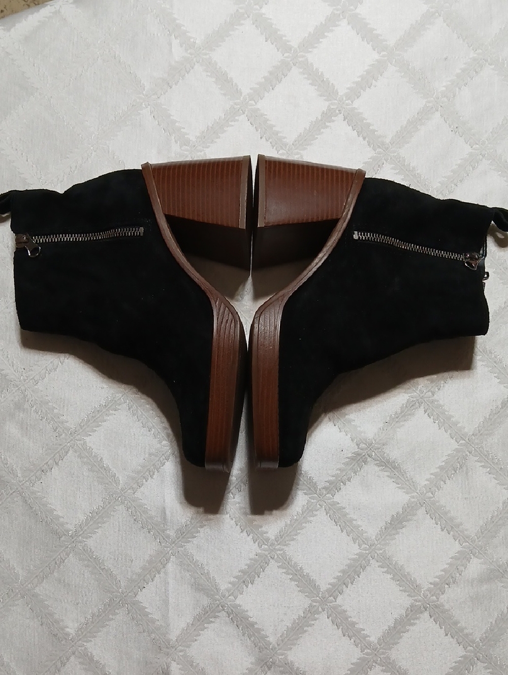 Copper Key Chunky Platform Leather Suede Black Heeled Ankle Boots Size 7 - Picture 5 of 10